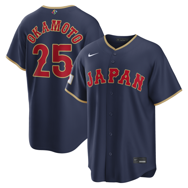 Men's Japan Baseball Kazuma Okamoto Nike Navy 2026 World Baseball Classic Road Stadium Jersey