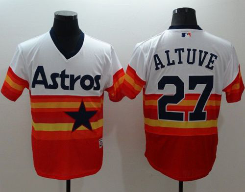 Houston Astros #27 Jose Altuve White/Orange Flexbase Collection Cooperstown Stitched MLB Jersey