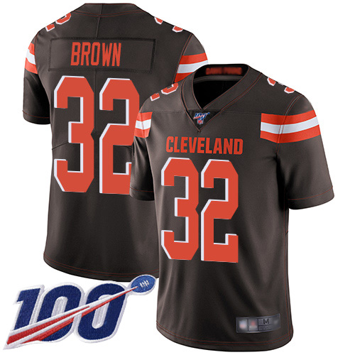 Men's Cleveland Browns #32 Jim Brown Brown Team Color Stitched NFL 100th Season Vapor Limited Jersey