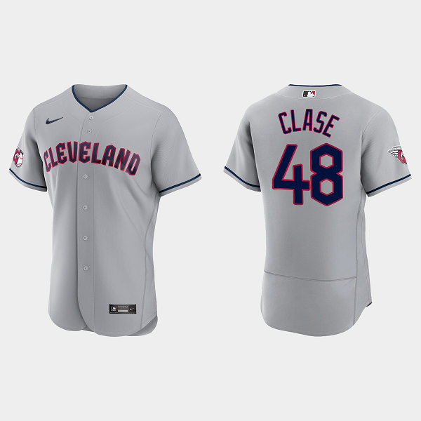 Men's Cleveland Guardians #48 Emmanuel Clase Flex Base MLB Jersey - Gray