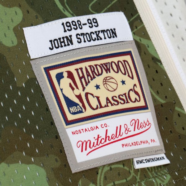 Men's Utah Jazz John Stockton Mitchell & Ness Camo Hardwood Classics 1998/99 Ghost Green Swingman Jersey